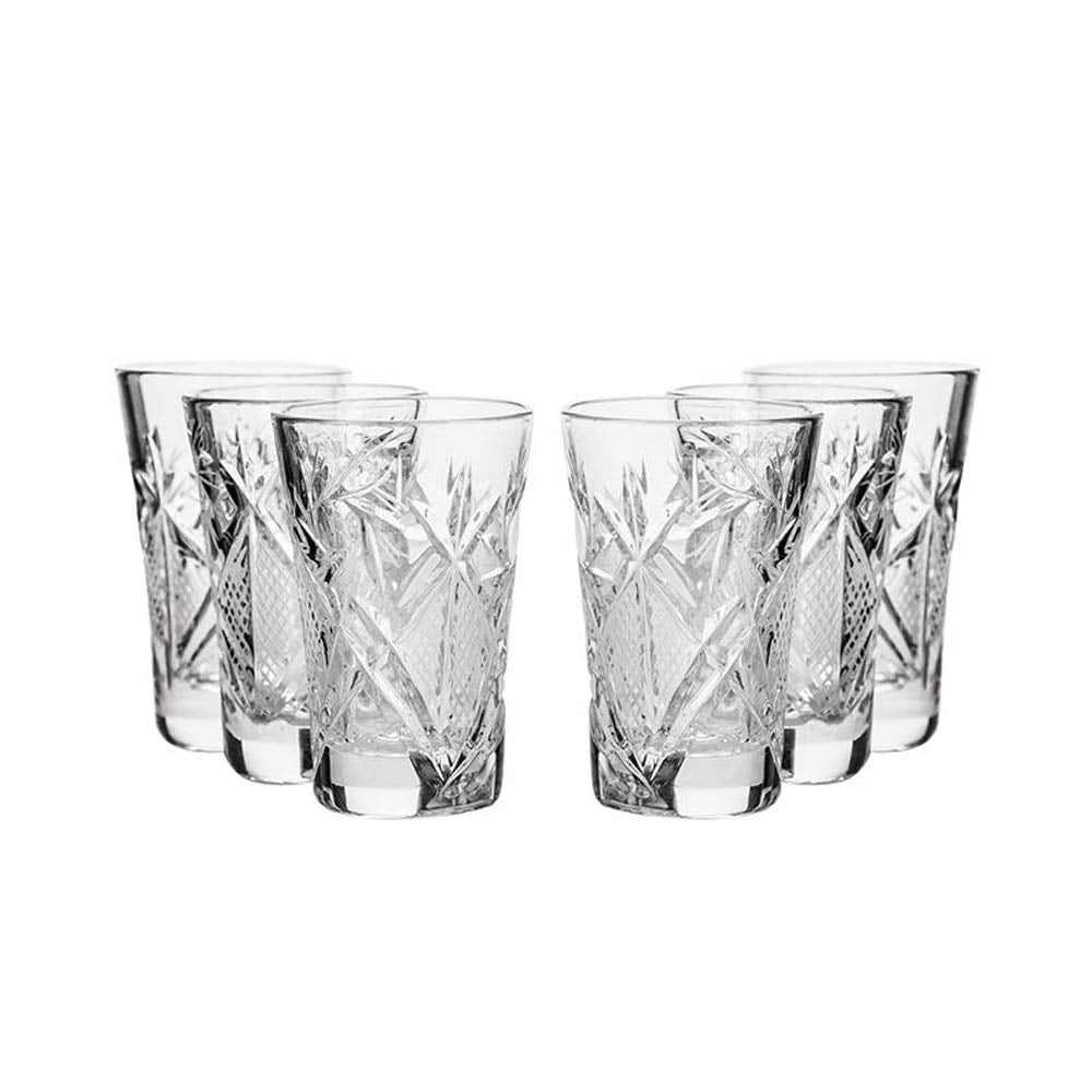 Set of 6 Cut Crystal Shot Glasses 1.2 oz. Hand Made Vodka Shooters