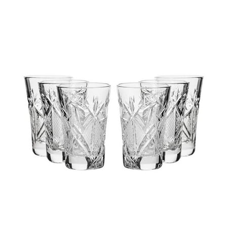 Set of 6 Cut Crystal Shot Glasses 1.2 oz. Hand Made Vodka Shooters - Vintage Design