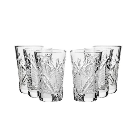 Set of 6 Cut Crystal Shot Glasses 1.2 oz. Hand Made Vodka Shooters - Vintage Design