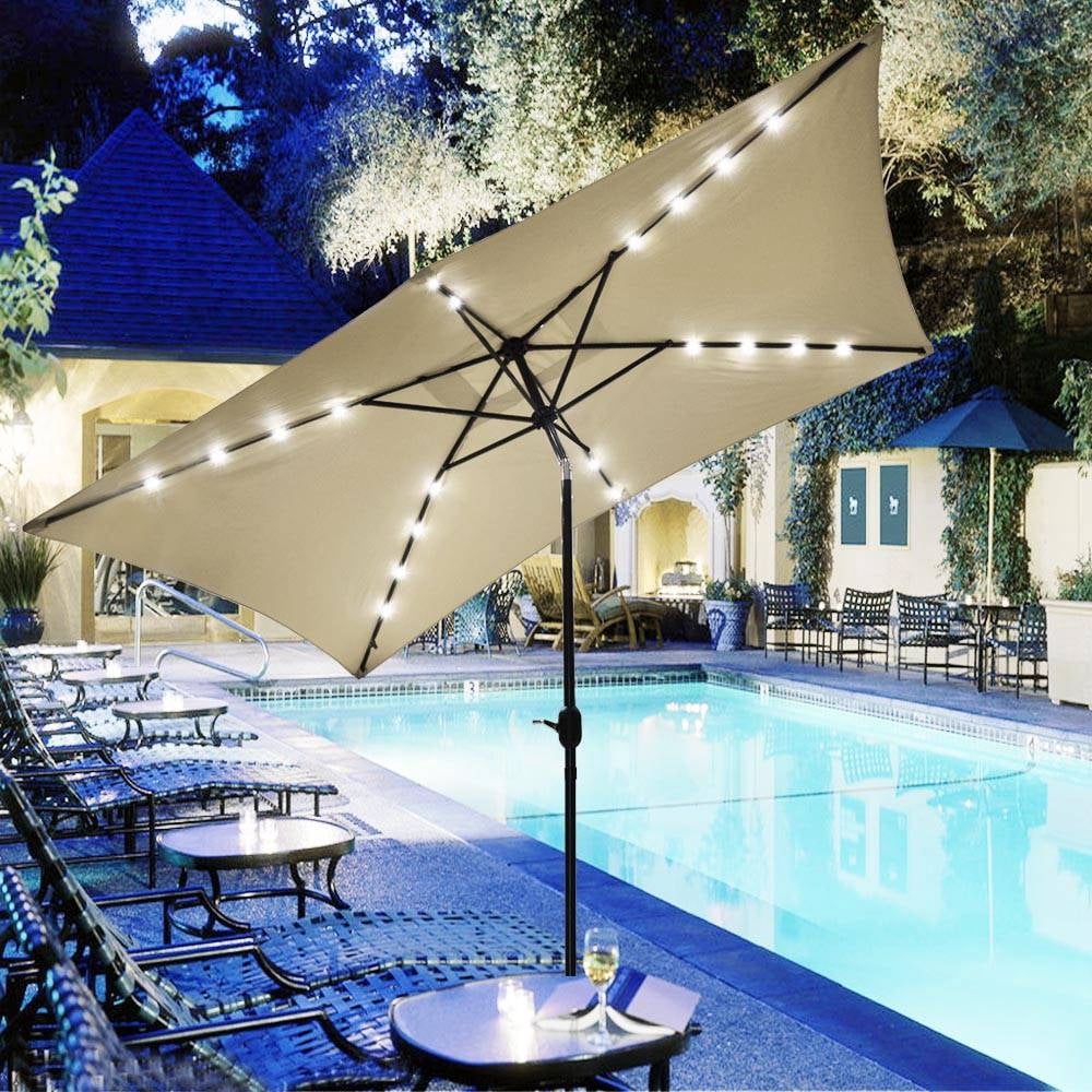 10ftx6 5ft Solar Outdoor Patio Umbrella Tilt Rectangle 4 Led Lights Per Long Rib Yard Garden Outdoor Living Items Home Garden