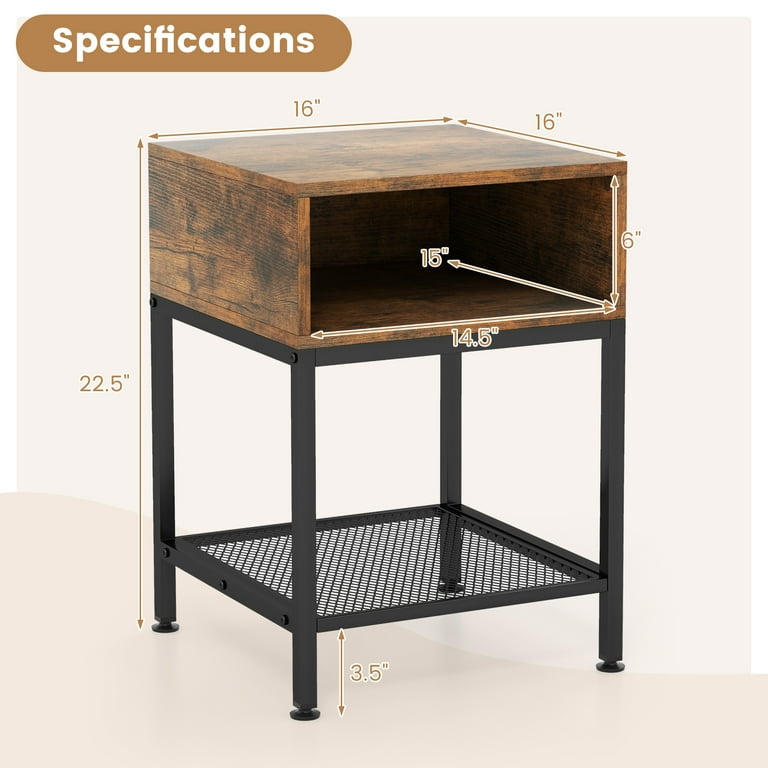 Costway 2 PCS 3-tier Wood Top End Table w/ Metal Frame