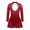 thumbnail image 2 of MSemis Girls Shiny Figure Ice Skating Dress Long Sleeve Tulle Mock Neck Ballet Burgundy 12, 2 of 7