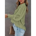 thumbnail image 3 of Womens Long Sleeve Button Down Shirt Casual Solid Color V Neck Blouse Tops, 3 of 10