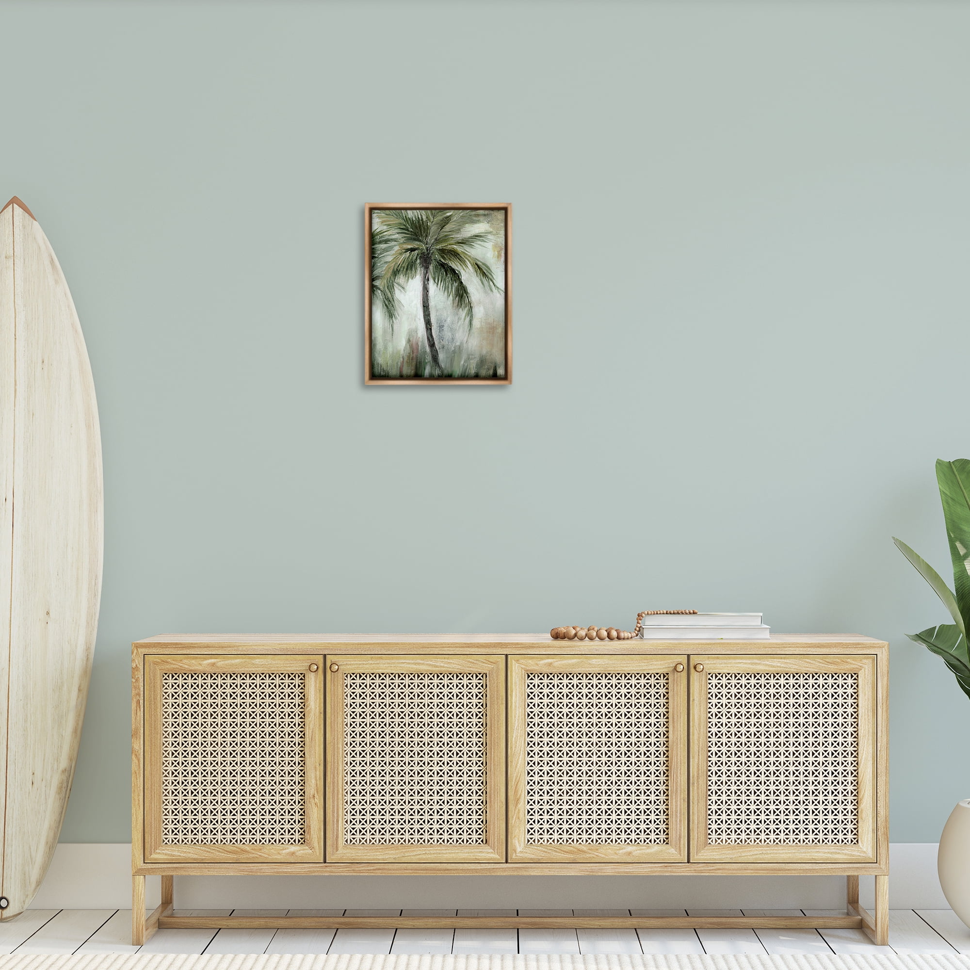 Stupell Industries Fanned Palms Impression Plants & Flowers Painting Brown Floater Framed Canvas Art Print Wall Art, 17 x 21