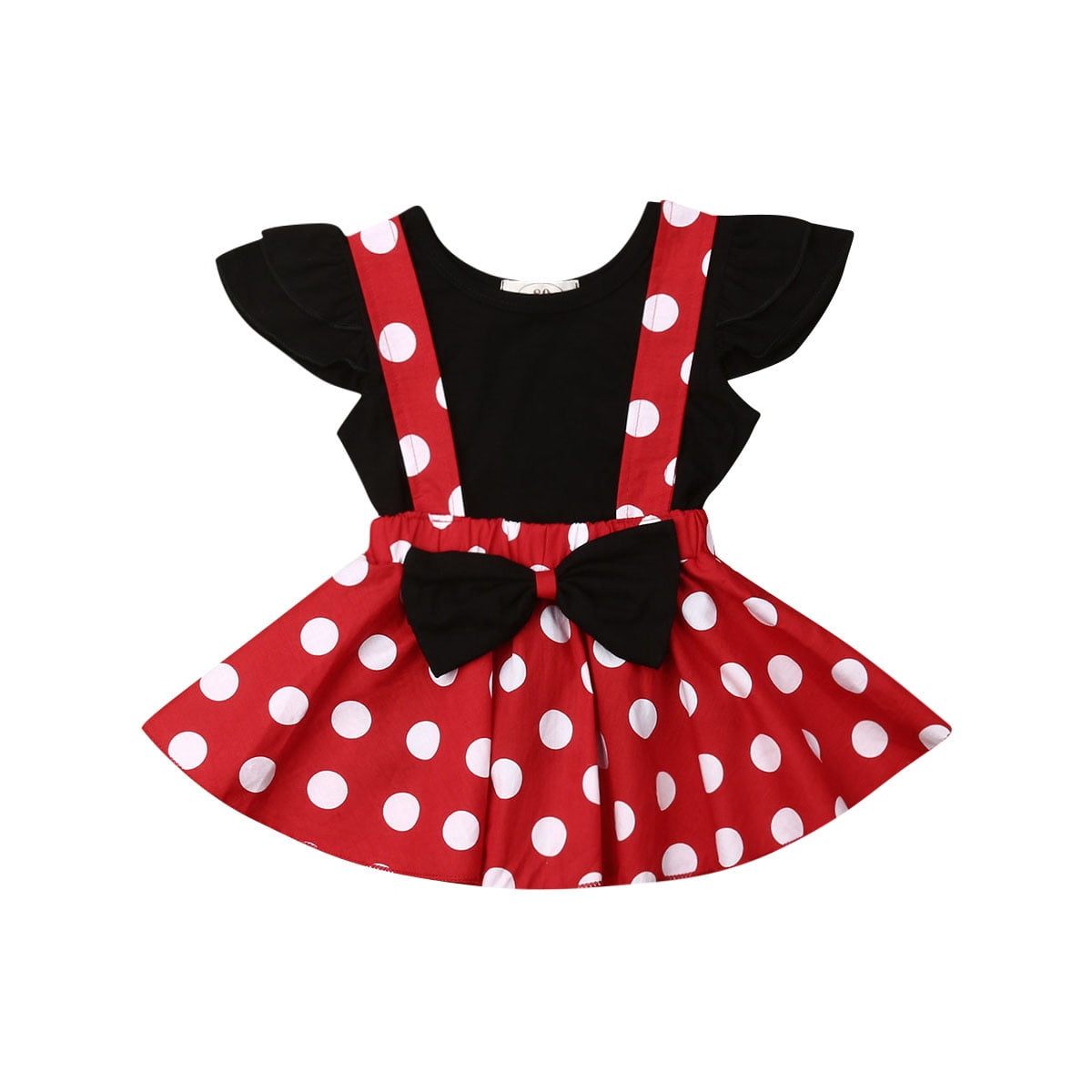 Cartoon Bow Casual Polka Dot Skirt Set Playwear Outfits Baby Toddler Girls Ruffles Disney Dress Overall 