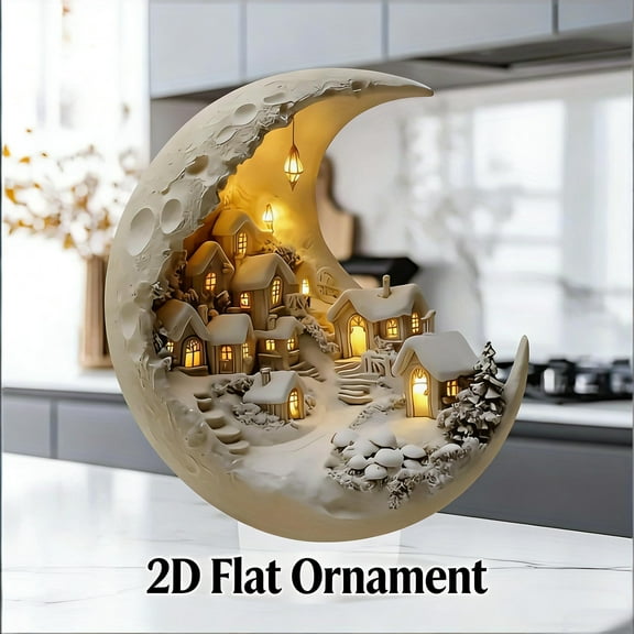 2D Acrylic Snow Globe House Desktop Ornament Winter Village Decoration