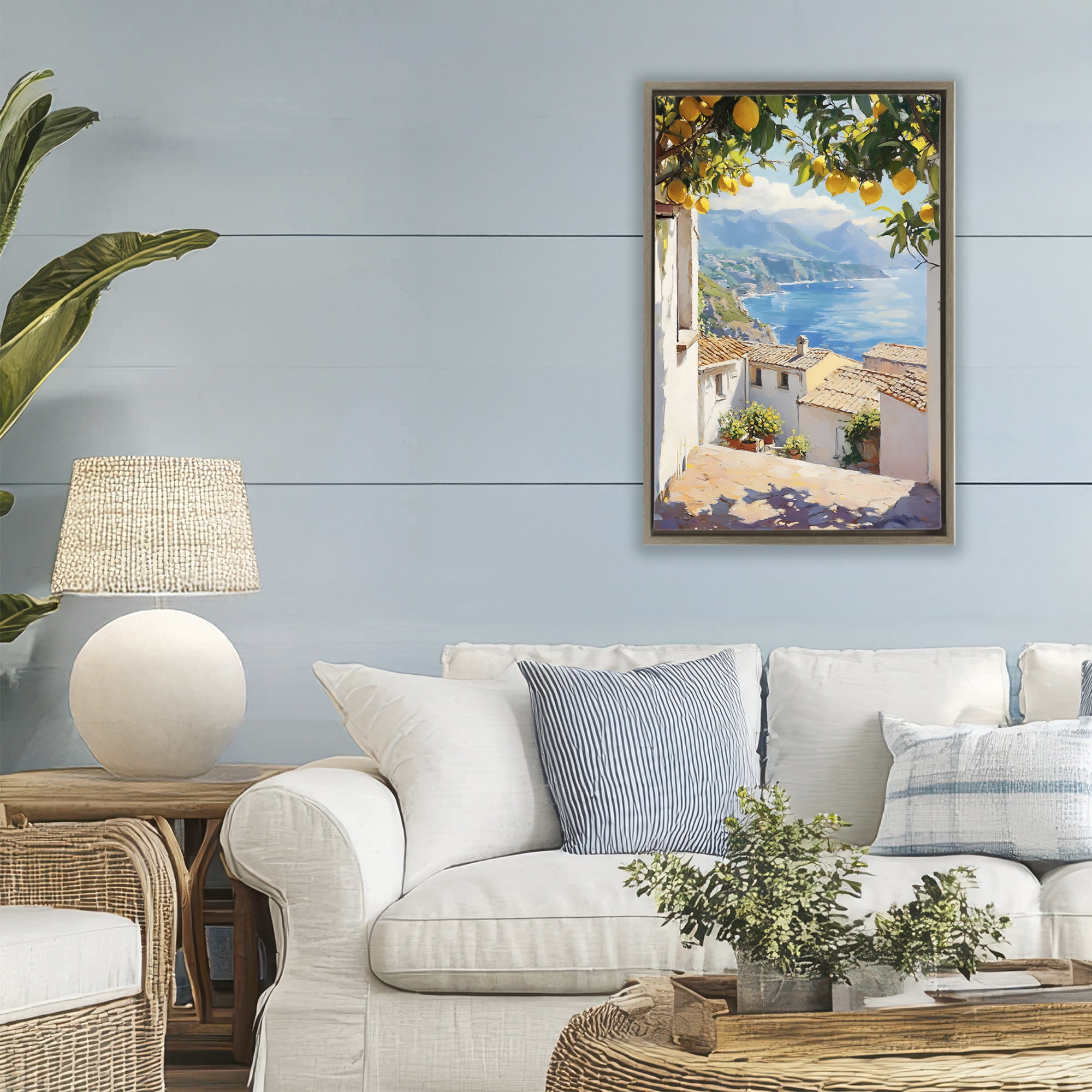 Stupell Industries Amalfi Coast Lemon Overhang Brown Framed Floater Canvas Wall Art, design by LSR Design Studio