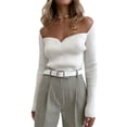 thumbnail image 1 of TRKIYQC Mujeres Otoño Prendas De Punto Delgadas, Color Sólido Acanalado Fuera Del Hombro Manga Larga Cuello Cuadrado Moda Tops Suéter TRKIYQC  moda, 1 of 9