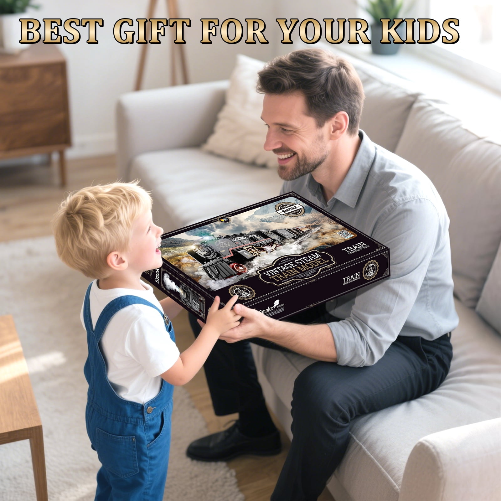JoyStone Electric Train Set Toys for Boys with Smokes, Lights & Sound, Tracks, Toddler Model Train Set with Steam Locomotive Engine & Cargo Cars and Tracks, Christmas Toy Train for Kids