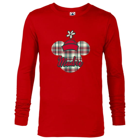 Disney Minnie Mouse with Hat Christmas Holiday Plaid Madre - Long Sleeve T-Shirt for Men - Customized-New Red