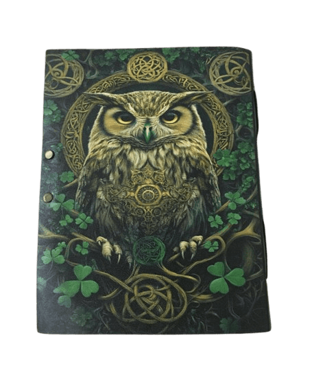 Handmade Leather Journal with Celtic Owl Artwork – 5x7 Inch Vintage Deckle Paper Notebook, 200 Pages