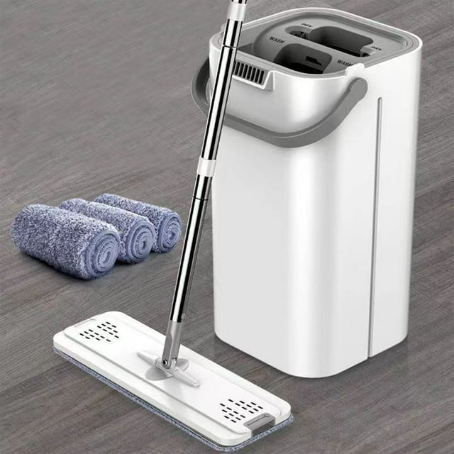 TIMIFIS Mop And Bucket With Wringer Set Hands Flat Floor Mop And Bucket With 4 Washable Microfiber Pads Wet And Dry Use Floor Cleaning Syste