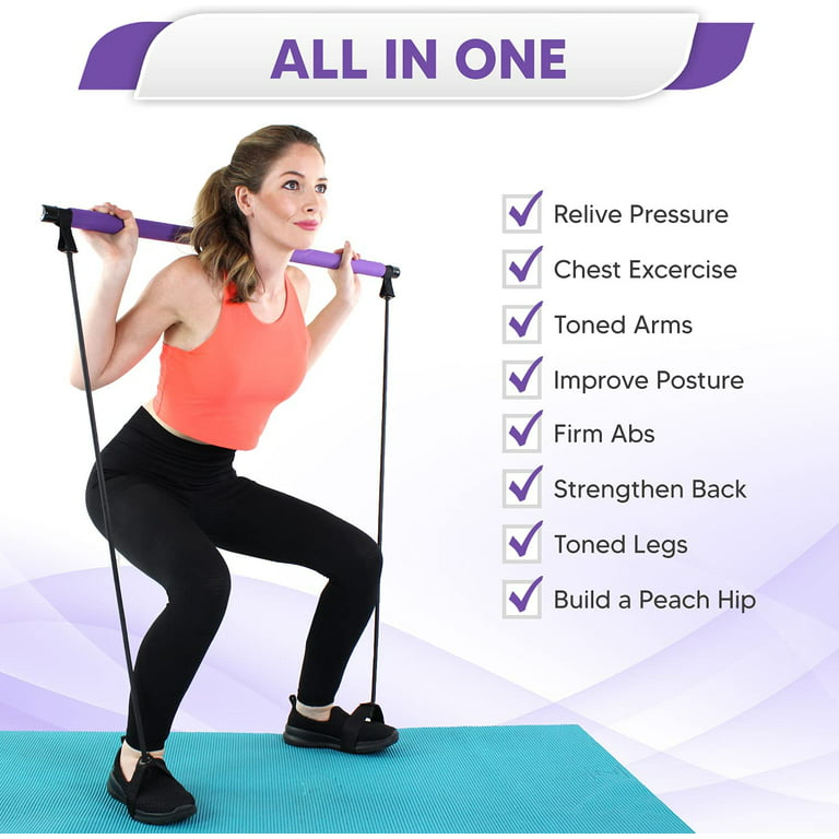 Pilates Bar Kit with Resistance Bands, WeluvFit Exercise Fitness Equipment  for Women & Men, Home Gym Workouts Stainless Steel Stick Squat Yoga Pilates  Flexbands Kit for Full Body Shaping 