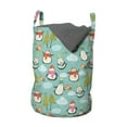 thumbnail image 1 of Christmas Laundry Bag, Happy Noel Themed Cartoon Pattern with Penguins Gifts Clouds and Trees, Basket with Handles Drawstring Closure for Laundromats, 13" x 19", Seafoam Multicolor, by Ambesonne, 1 of 4