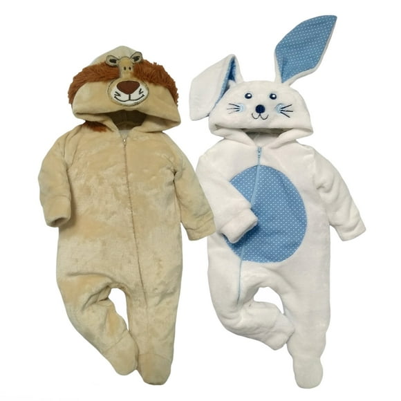 Kit 2 Mamelucos con Gorro Bordado Kiss Leon y Conejo Baby Kisses  KitB327