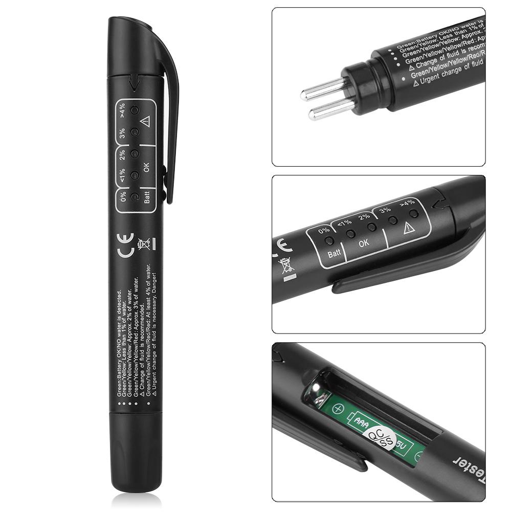Qiilu Digital Brake Fluid Tester Oil Quality Check Pen W// 5 LED Lights for DOT3 DOT4 DOT5