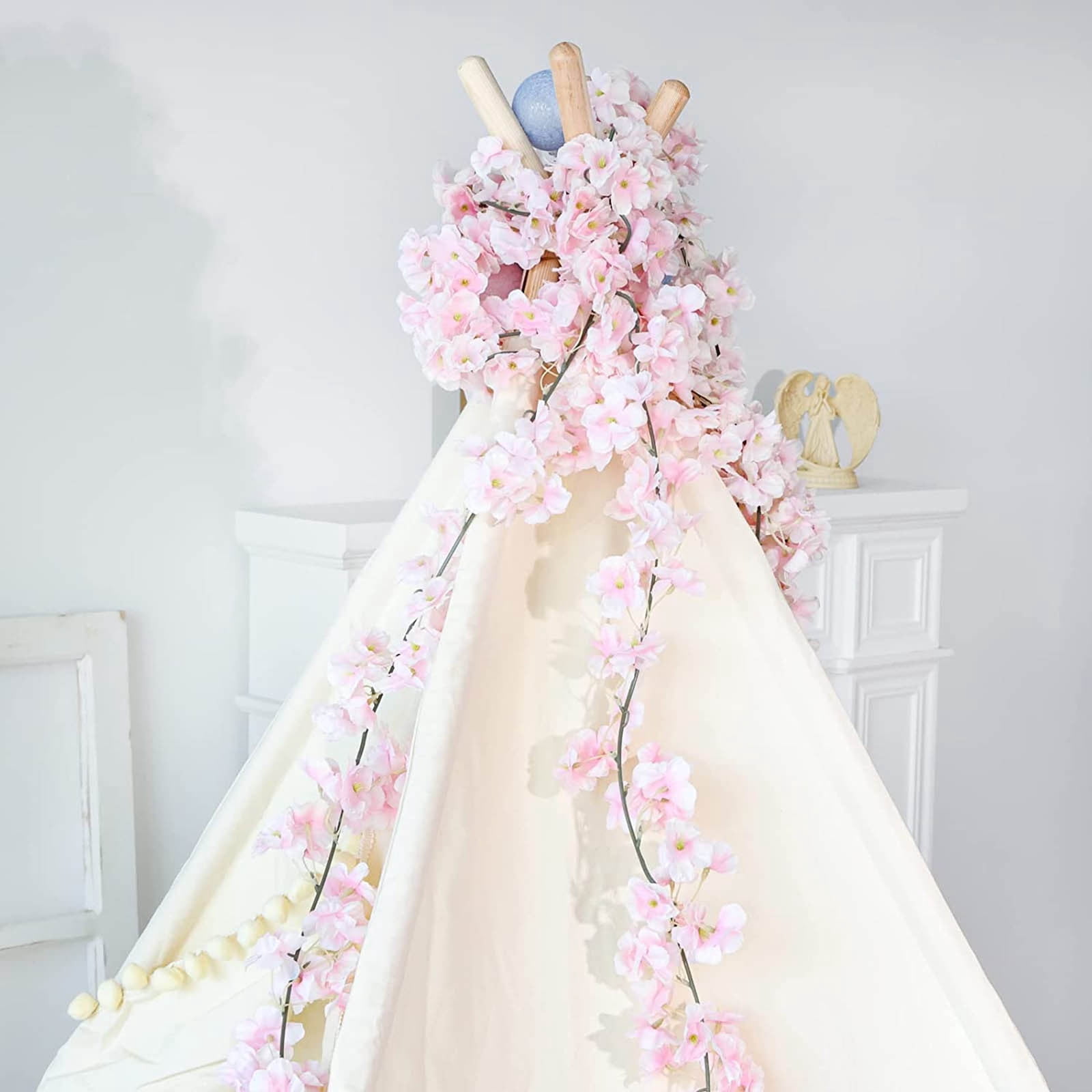 LYCAQL 6pcs Artificial Cherry Blossom Flower Vines Flowers for Outdoors Hanging Silk Flowers Garland for Wedding Party Home Japanese Kawaii Decor Flower Wall Wisteria Hanging Flowers