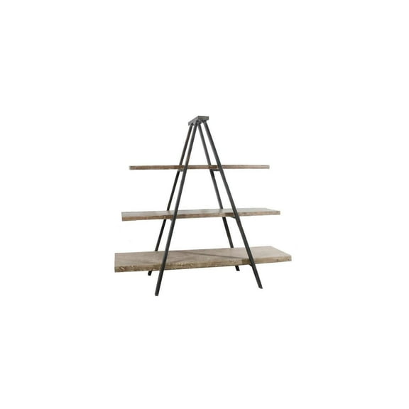 Homestock Handcrafted Haven Tripod Bookcase 29x78.5x73, Solid Wood Shelves, Dark Bronze Metal Frame, Urban Industrial Style