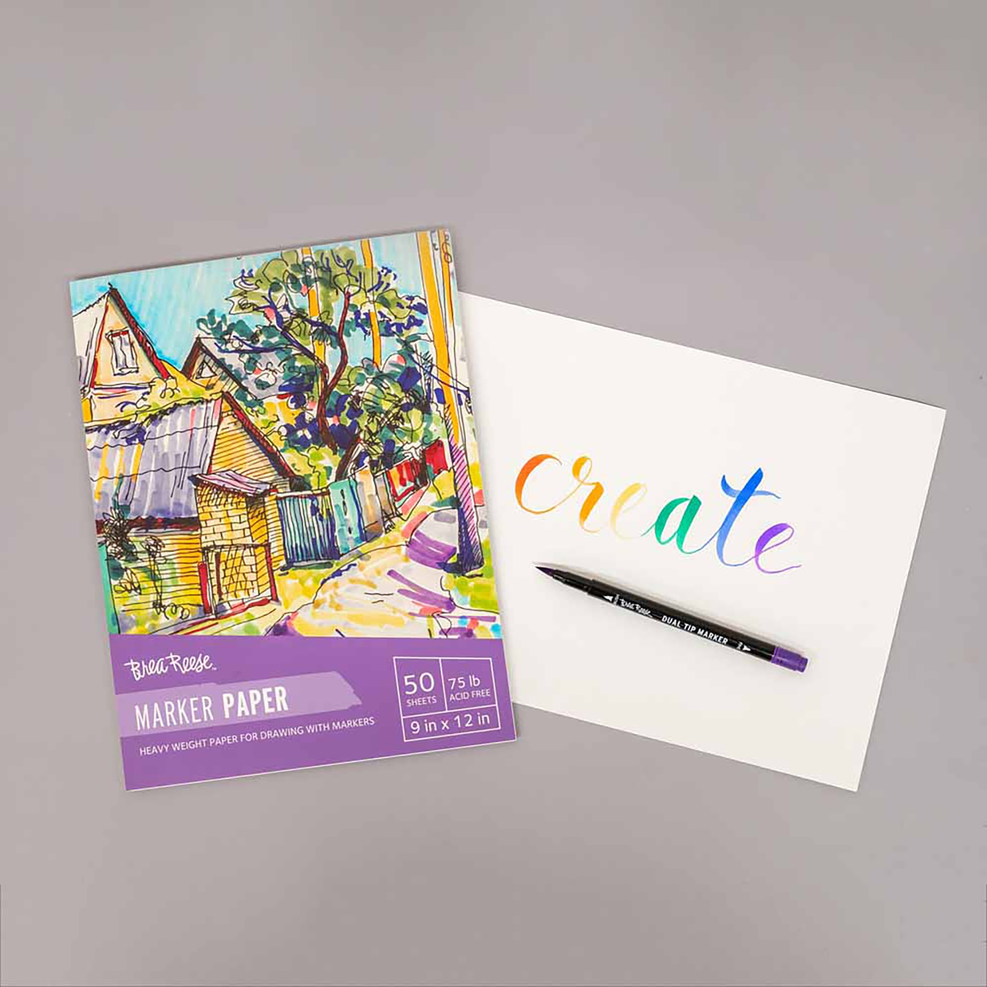 Brea Reese: Marker Paper Pad 50 Sheets - 9x12" - 75lb, Acid-Free, Durable & Smooth Surface, Perfect for Blending Markers, Adult Art Supplies