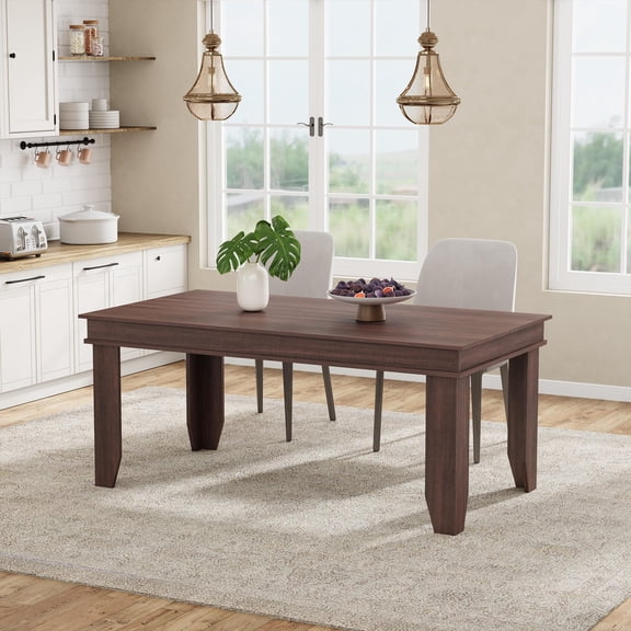 63 Inch Brown Sturdy Frame Non-extendable Rectangular Dining Table