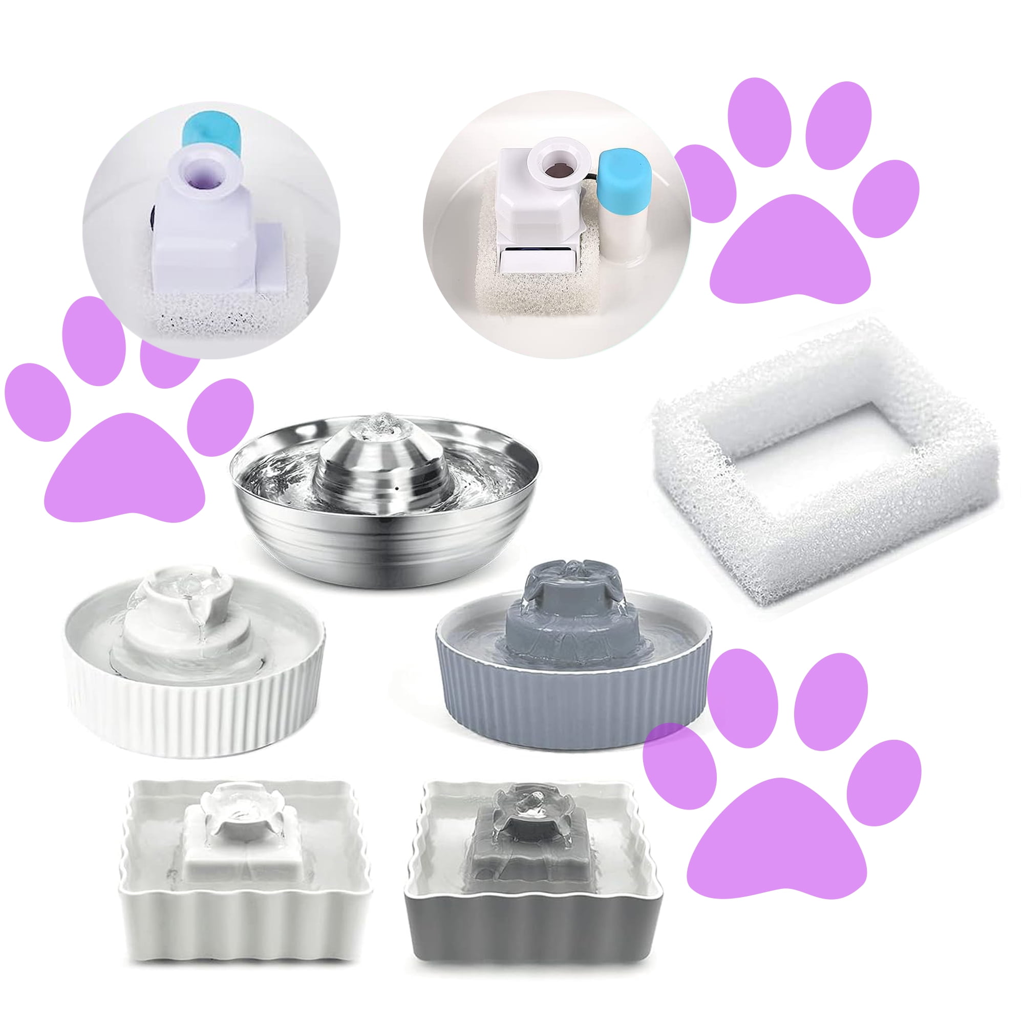 Qzbhct 28 Pack Foam Filter Sponge for Cup Cake Ceramic Pet Fountain 67oz / 2L Round Stainless Steel Cat Water Fountain DR-DC-160 Water Pump Pre-Filter