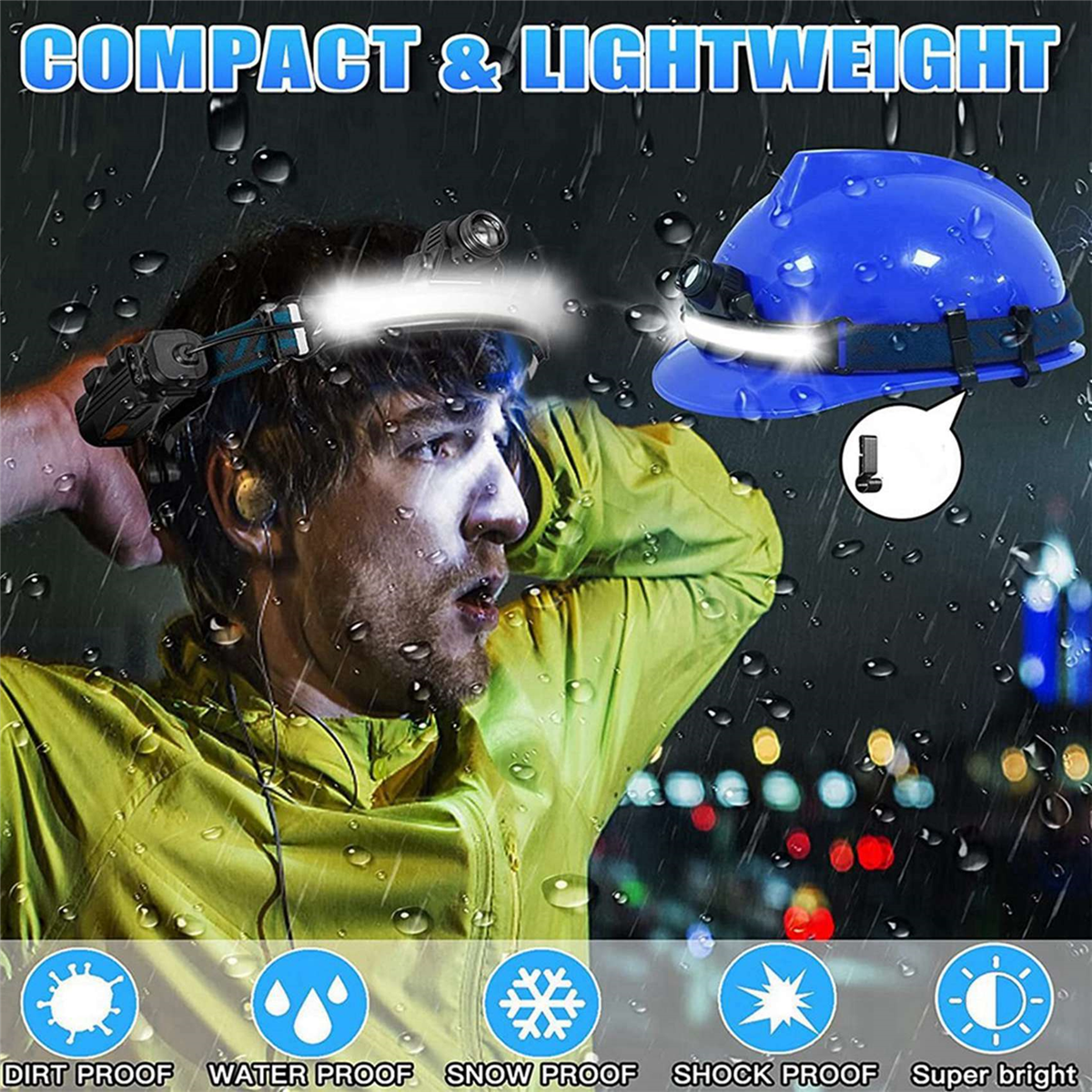 3X Head Light Lamp LED Rechargeable,1000Lumen Head Light Flashligh with Motion Sensor,with 4 Helmet Clip for Camping,3 x Headlight 3 x Charging cable 12 x buckle