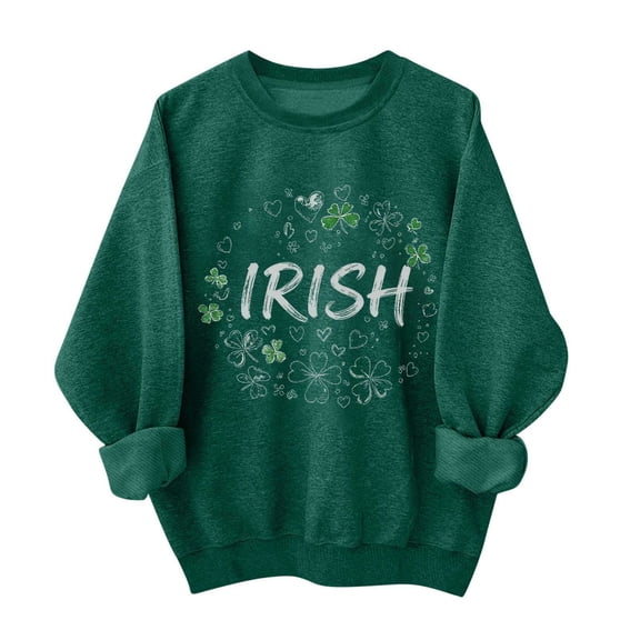 ZHYou St. Patrick's Day Womens Tops Long Sleeve St. Patrick's Day Printed Crewneck Loose Fit Casual Soft Fall Winter Sweatshirts,Green,Size XS