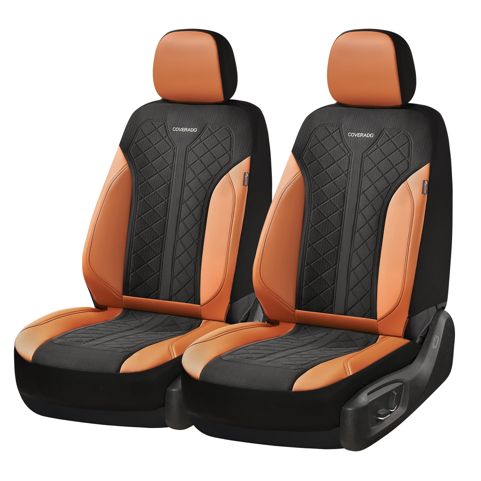 Coverado Car Seat Covers Full Set, Luxury Faux Leather Seat Protectors, Universal Fit for Cars, SUVs, Trucks-Black&Brown