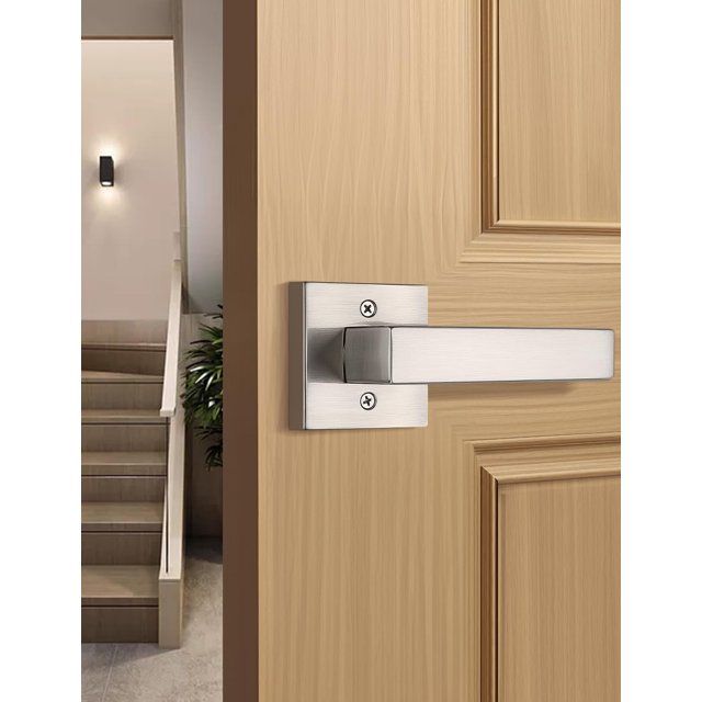 Poignée de Porte en Nickel Brossé pour Intimité Intérieure Serrure de Porte pour Lit et Salle de Bain avec Rose Carrée Serrure de Porte Moderne Sans Clé Poignée Réversible pour Gauche et Droite
