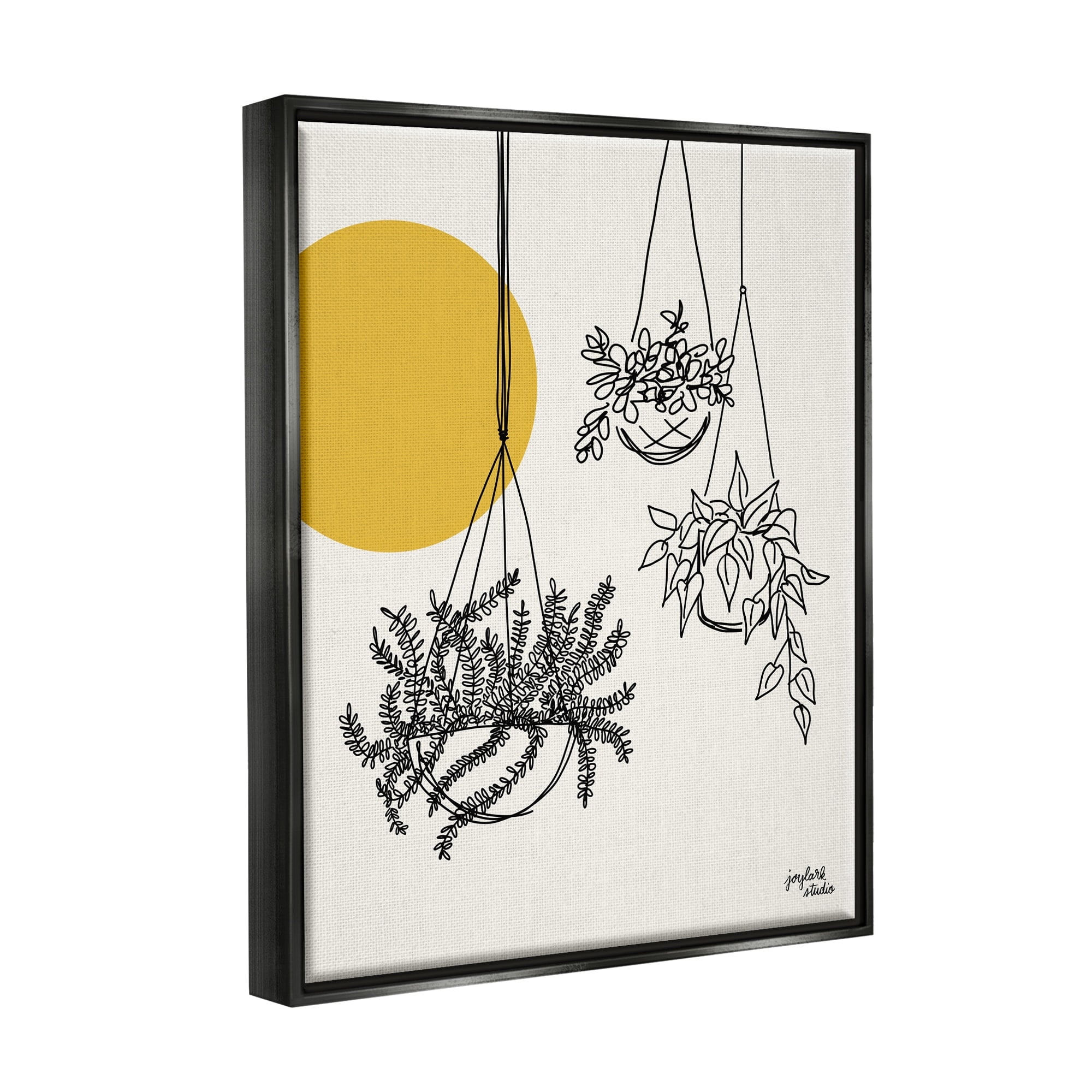 Stupell Industries Hanging Potted Plant Minimal Yellow Sun Lines Graphic Art Luster Gray Floating Framed Canvas Print Wall Art, Design by Jess Baskin