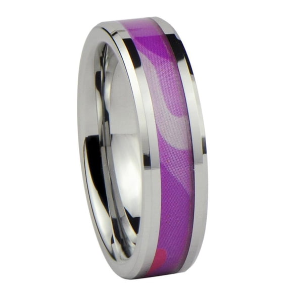 Women's Camo Hunting Camouflage Wedding Band Ring Beautiful Pink 6mm Tungsten Carbide