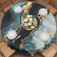 thumbnail image 2 of Abstract Marble Texture Round Tablecloth 54 inches Teal Gold Black Modern Art Waterproof Oil-Proof Table Cloth Round Table Cover for Holiday Party Picnic Dinner Decor Indoor and Outdoor Use, 2 of 9