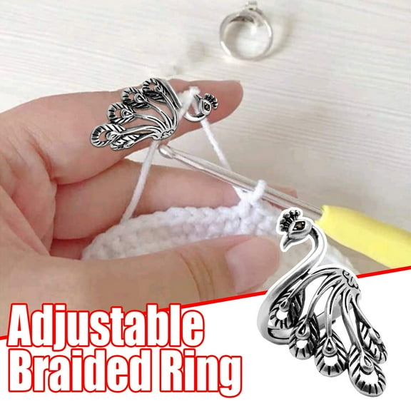 Euaioeiu Vintage Crochet Hook Ring for Knitting - Ergonomic Yarn Guide Hand Tool with Adjustable Tension, Antique Copper & Brass Design, Crafting Accessory for Needlework and DIY Projects