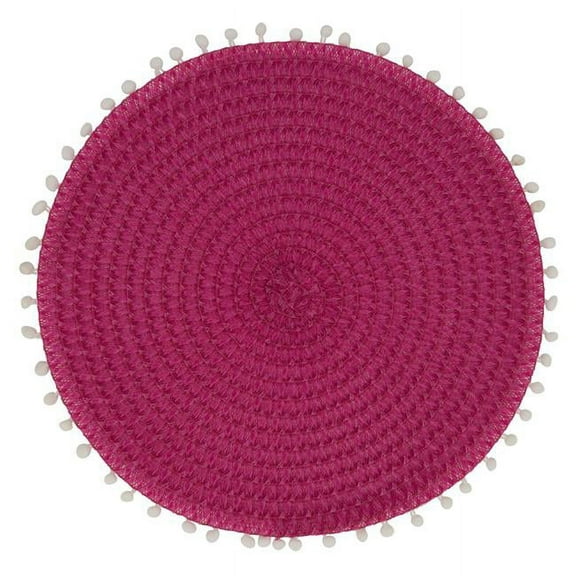 15 in. Pom Pom Round Placemat, Fuchsia - Set of 4