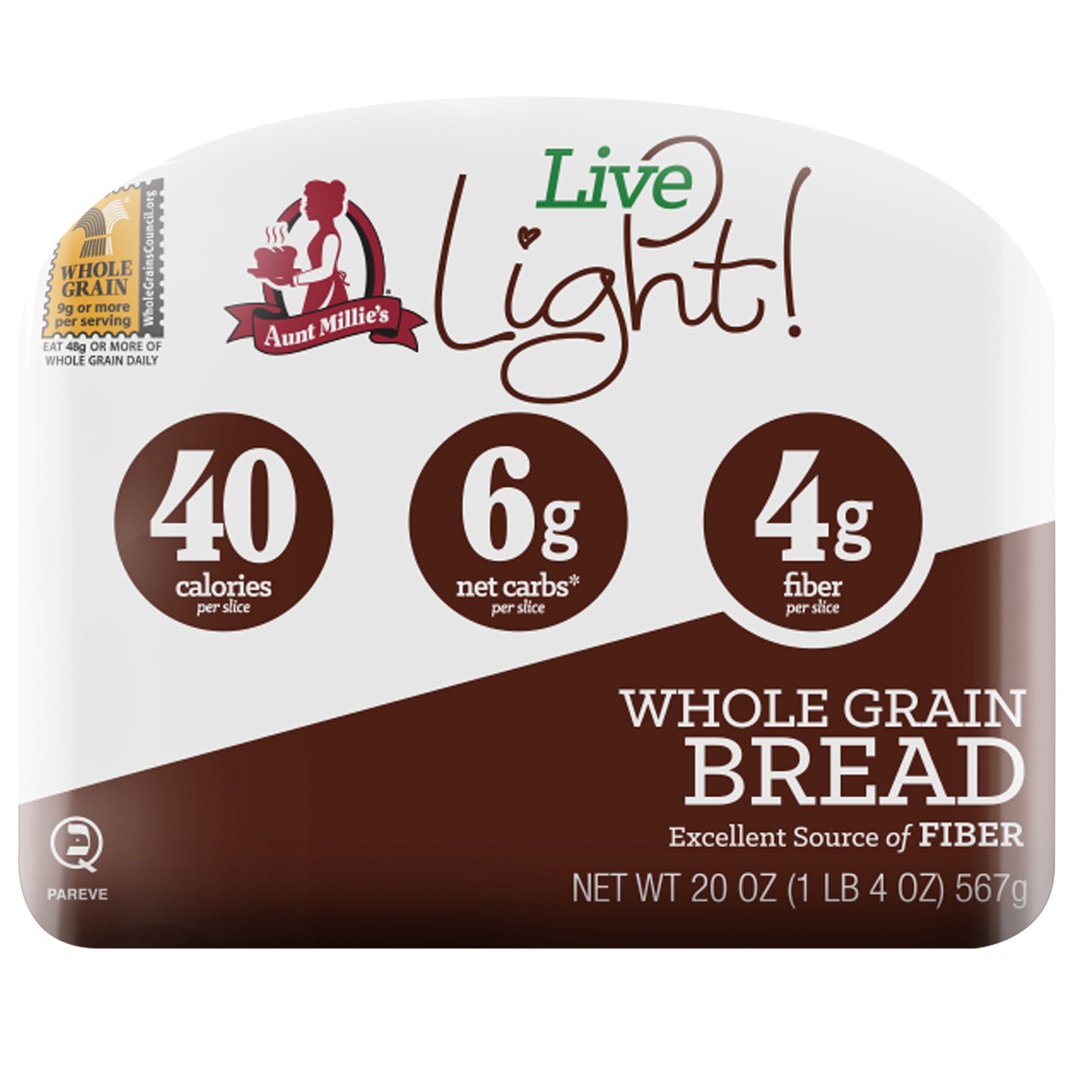 Aunt Millie's Live Light! Whole Grain Bread Loaf, 20 oz