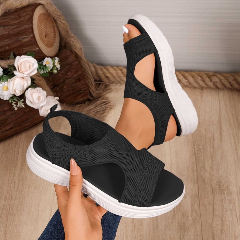 women's dress sandals with arch support Shishine Womens Comfortable Walking Sport Athletic Sandals Open Toe Slip On Platform Sandal, Women's, Size: 9, Black slip tread provides better traction If a half size is needed Orthopedic Sandals for Women, Women's
