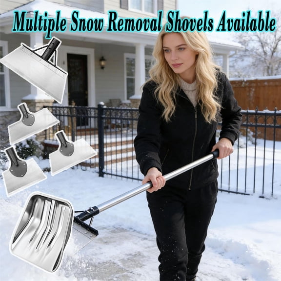 8.3" with 4ft Stainless Steel Rod Cleaning Shovel with Ergonomic Handle, Multi Functional Snow Removal Shovel, Heavy Duty Outdoor Cleaning Tool for Ice Snow and Debris Clearing, HAODEJW