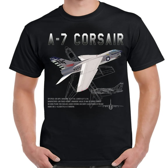 A-7 Corsair II Schematic Black Shirt-6XL