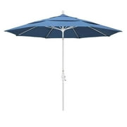 Magnolia Garden 11' Collar-Tilt Crank Lift Matte White Umbrella with Olefin Fabric - Frost Blue