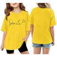 thumbnail image 2 of BUWTTER Shirts for Girls Oversized Short Sleeved Top Casual Letter Print Summer Loose Fit Plus Size Basic Yellow Shirt Size 5-6 Y, 2 of 8