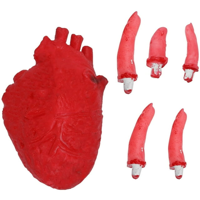 6pcs in 1 Set Scary Halloween Organ Fast Food Box Realistic Body Part Heart Eyeball Shape Decoration Tool Atmosphere Layout Decoration Props (1pc Heart 5pcs Finger with A Case)