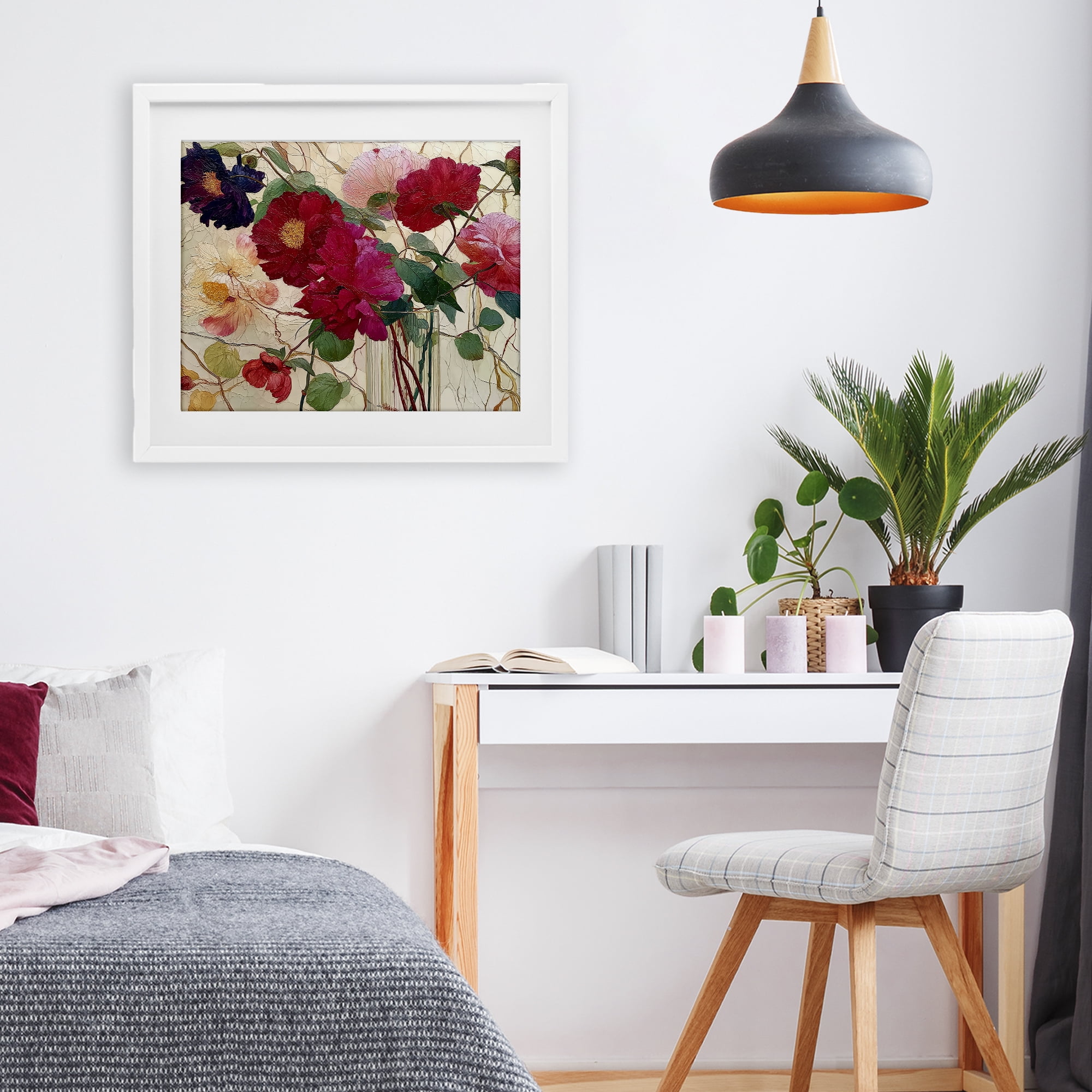 Haiku Flower Vase White Framed Print Under Glass, design by Annabelle Hall