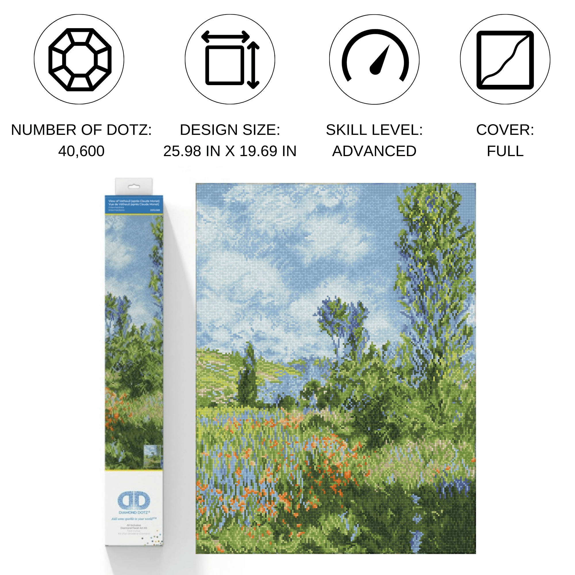 Diamond Dotz View of Vetheuil (apres Claude Monet) Landscape Diamond Painting Kits for Adults - Diamond Art Kits a Relaxing Creative Craft Kit with Dotz Gems   26"x19.7"