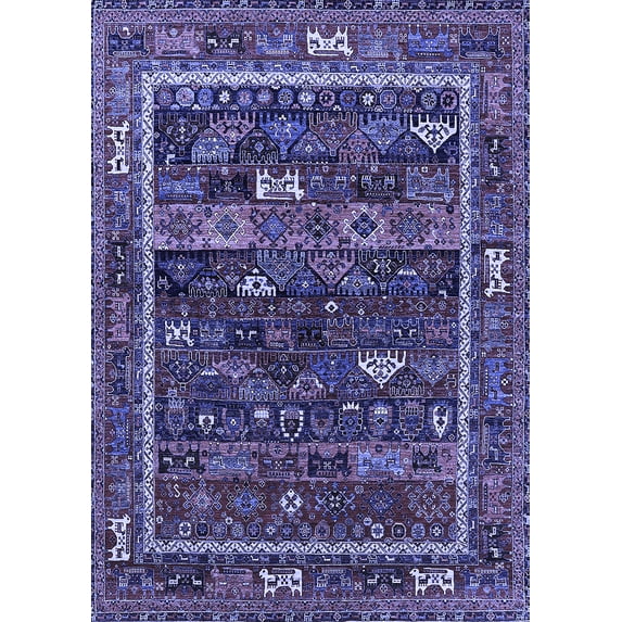 Ahgly Company Machine Washable Indoor Rectangle Oriental Blue Industrial Area Rugs, 5' x 8'