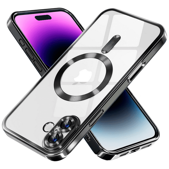 Entronix Magnetic Clear Case for iPhone 16 Plus, Slim Fit, Anti-Drop Shockproof, Black