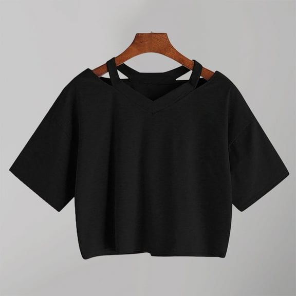 TYGHBN Cropped Tops Solid Color Everyday T Shirts Short Shoulder T Shirts Summer Casual Tops Long Sleeve Heat Tech T Shirt Womens Tees Short Sleeve Juniors Graphic Tops Women's T Shirts Casual Woman