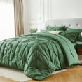 thumbnail image 3 of Flymme Queen Comforter Set with Sheets 7 Pieces Dark Green Bed in a Bag Queen Size Bed Set Soft Microfiber Pinch Pleat Bedding Set for All Season, 3 of 8