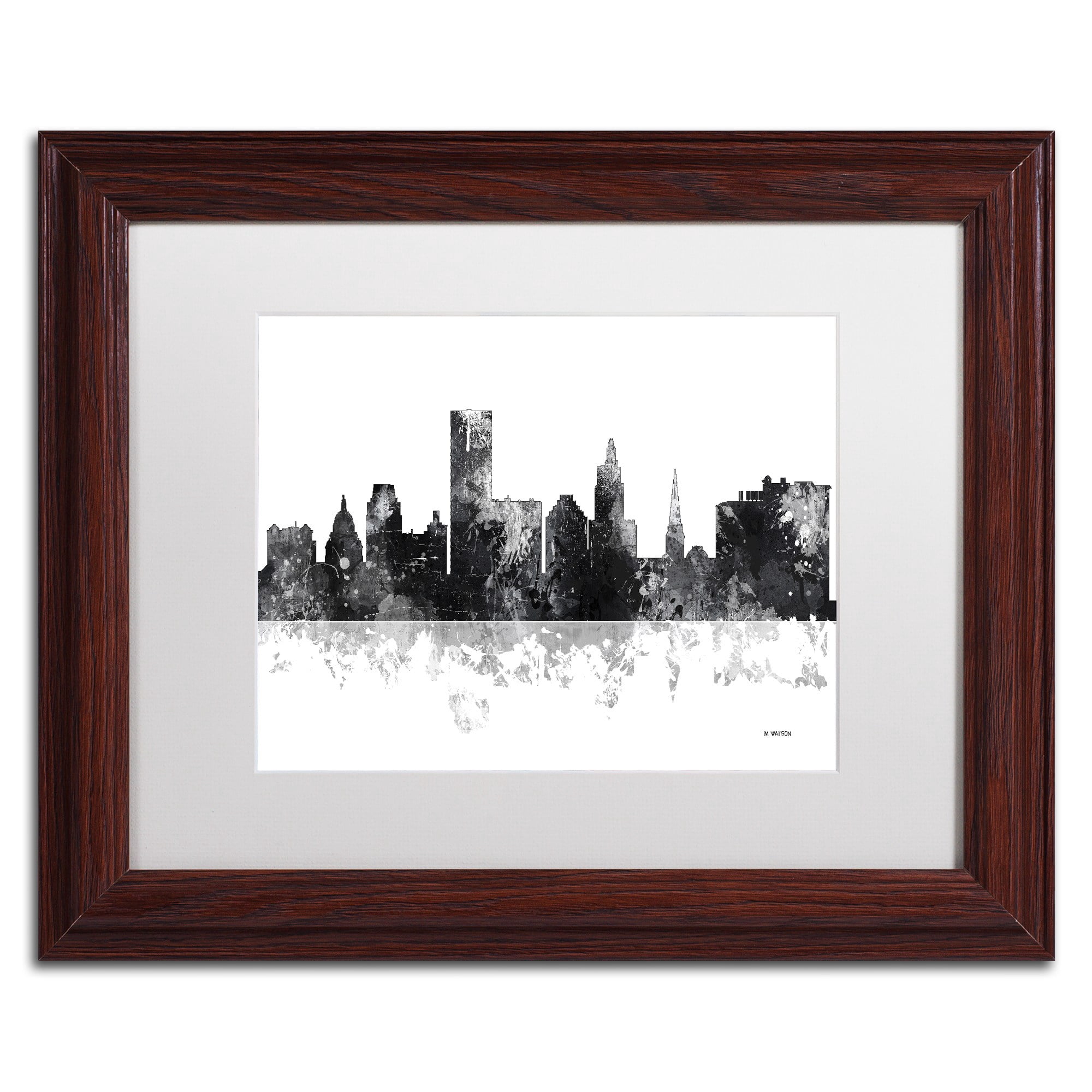 Trademark Fine Art "Providence RI Skyline BG-1" Canvas Art by Marlene Watson, White Matte, Wood Frame