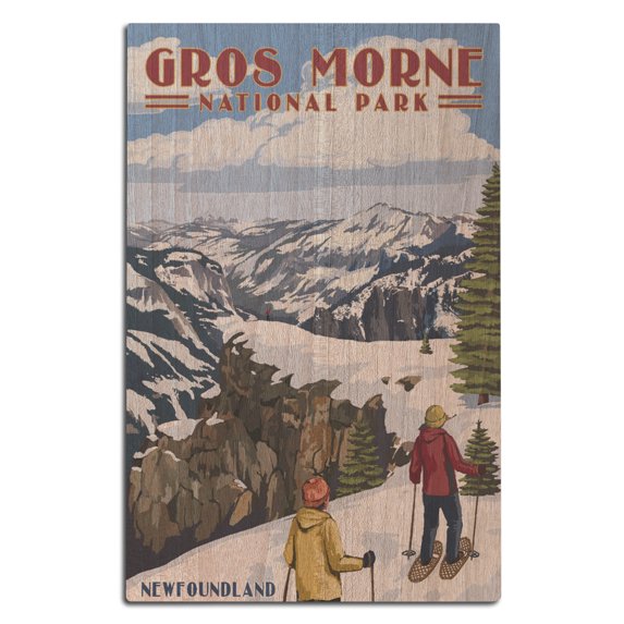 Gros Morne National Park, Newfoundland, Canada, Snowshoer Scene Birch Wood Wall Sign (12x18 Rustic Home Decor, Ready to Hang Art)