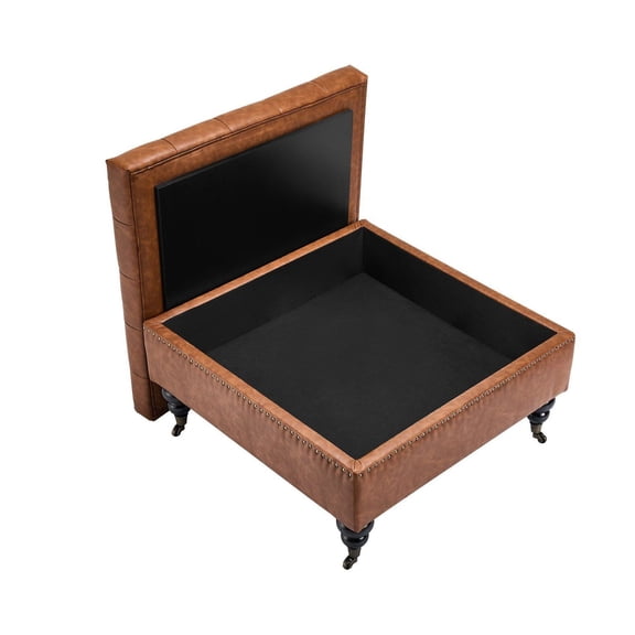 Square Leather Ottoman with Storage, 31-34 Inch Coffee Table, Brown